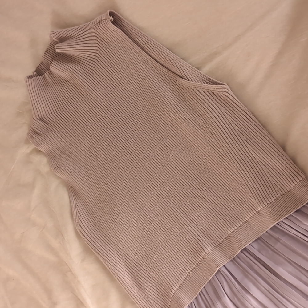 Anthropologie Large Sleeveless Twofer Dress Lavender Purple Pleated Long Spring - Picture 4 of 8